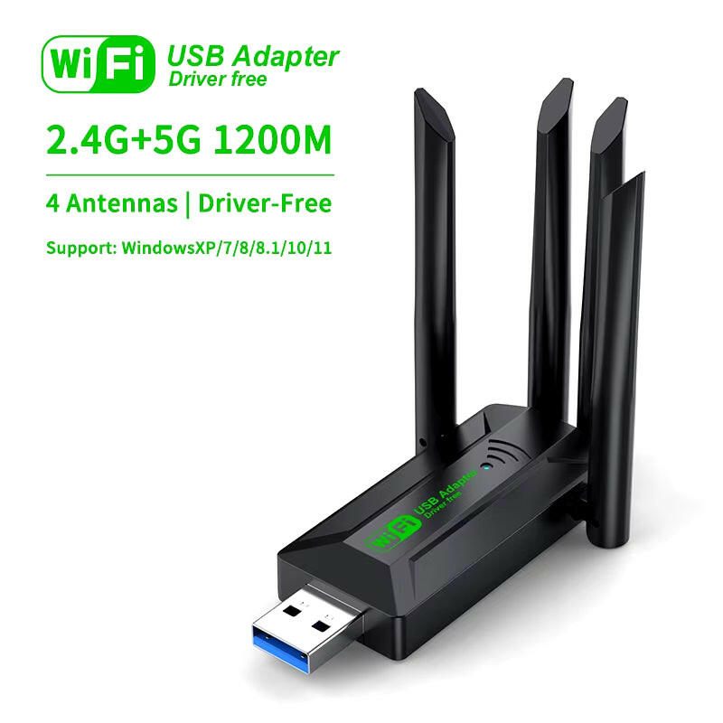Vaorlo 1200Mbps Dual Band Wi-Fi USB Adapter with 4 Antennas, 802.11AC, USB 3.0 High-Speed Wireless Receiver for PC and Laptop.