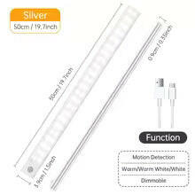 Wireless LED Motion Sensor Night Light - USB Rechargeable Cabinet and Wardrobe Lamp for Kitchen Backlighting.