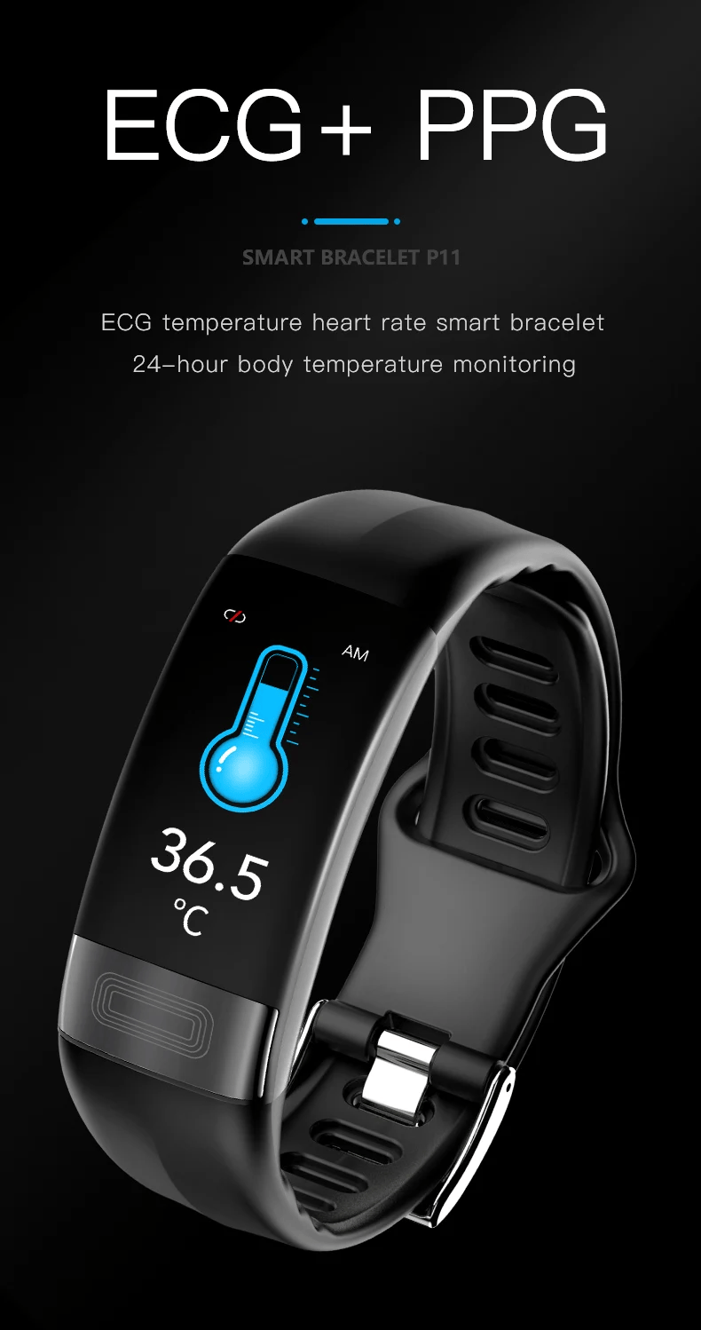 P11Plus Smart Health Fitness Tracker Wristband with ECG, PPG, Calorie, and Blood Pressure Monitoring