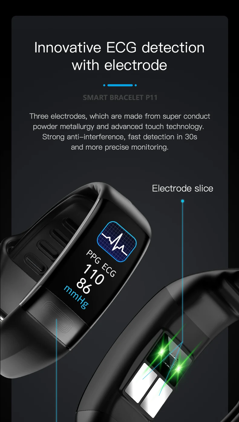 P11Plus Smart Health Fitness Tracker Wristband with ECG, PPG, Calorie, and Blood Pressure Monitoring