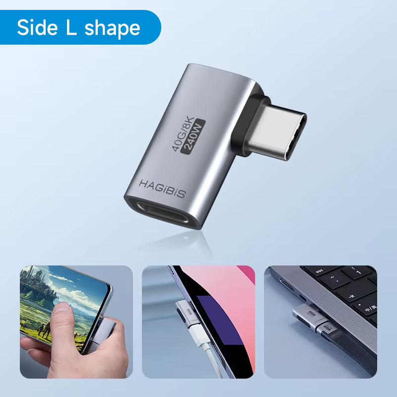 Hagibis 240W USB-C to USB-C Adapter, 40Gbps, 8K 60Hz, 90-Degree Converter, USB4 Adapter for Thunderbolt 4/3, MacBook, iPhone 17 Pro, and Tablets