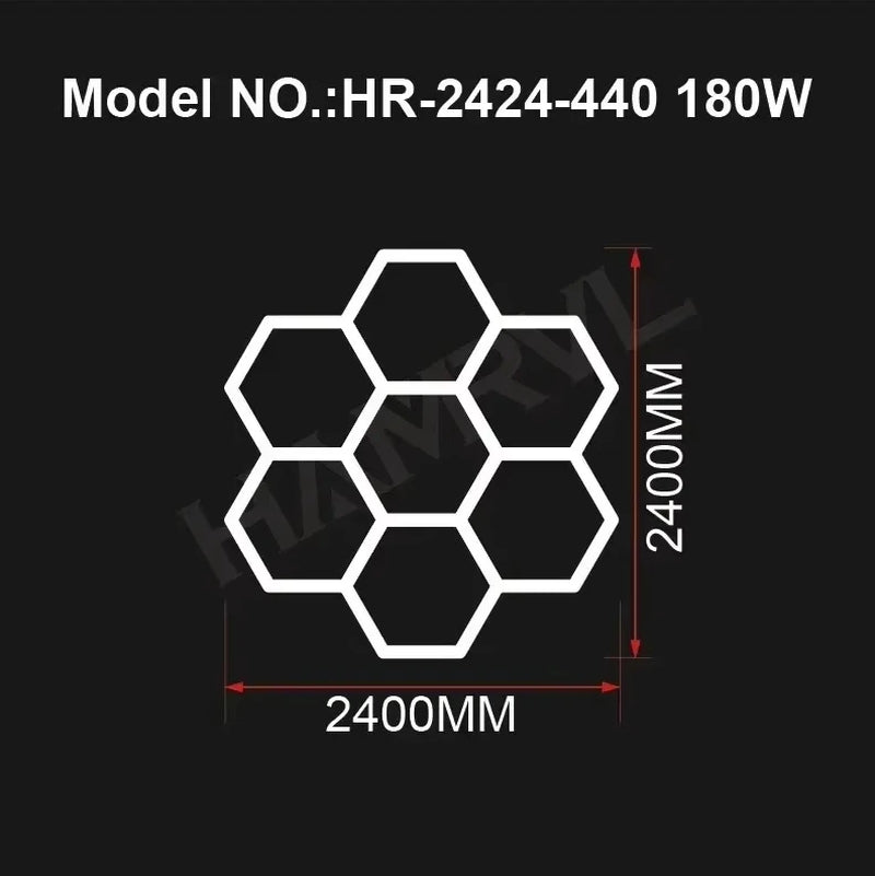 Hexagon LED Ceiling Lighting for Garage, Barbecue Shops, Barbershops, Gyms, Car Detailing Showrooms, and Workshops