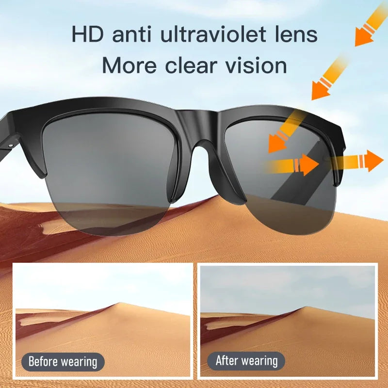 Smart Bluetooth V5.3 Sunglasses: High-Fidelity Outdoor Sports Headphones with UV Protection for Men and Women.
