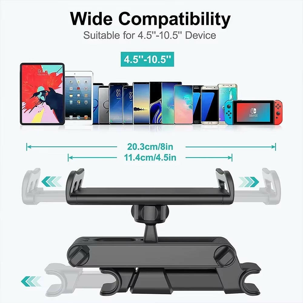 Car Tablet Holder - Headrest Mount Cradle for iPad Air, Mini, and 4.7-12.9" Devices.