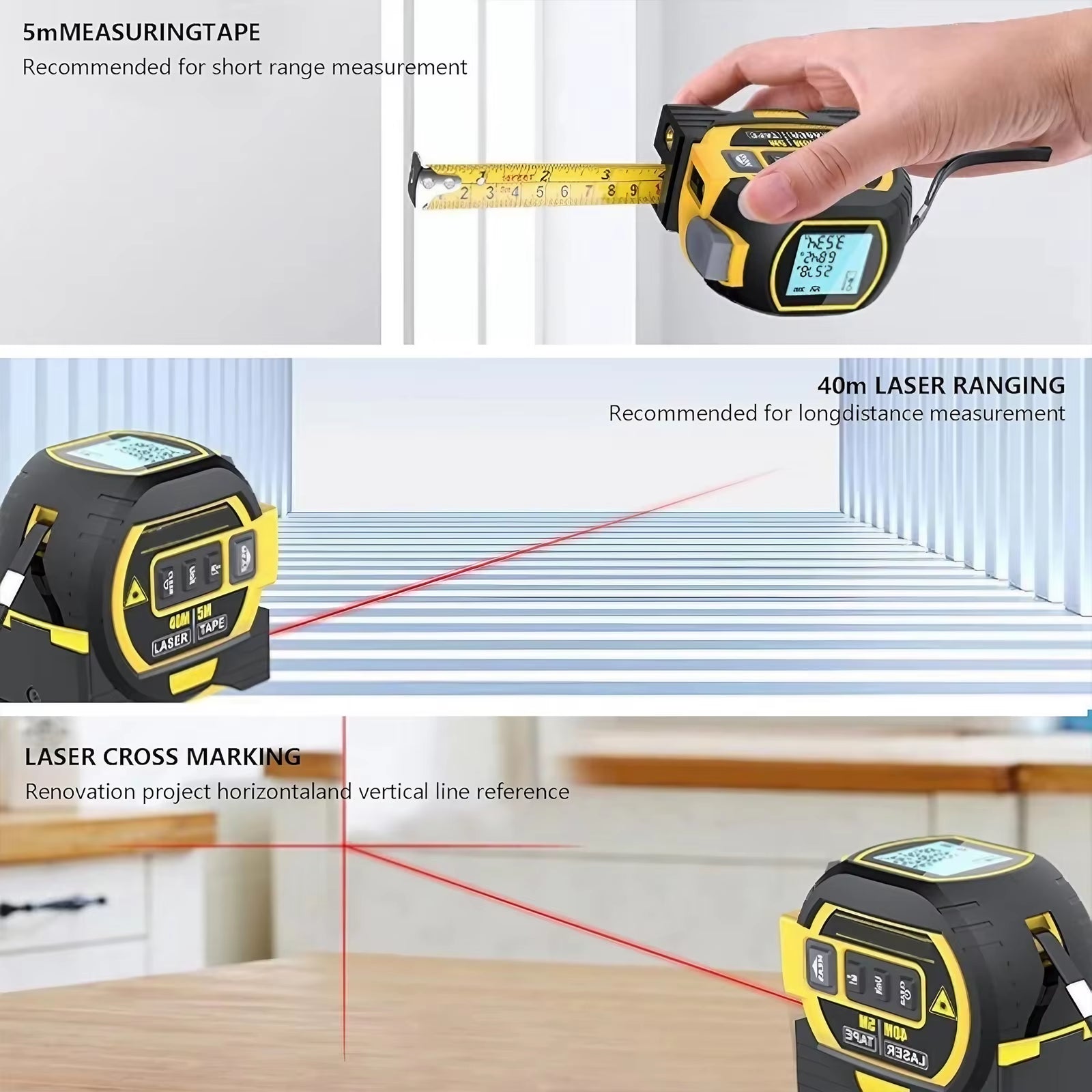 3-in-1 Infrared Laser Distance Measuring Tool