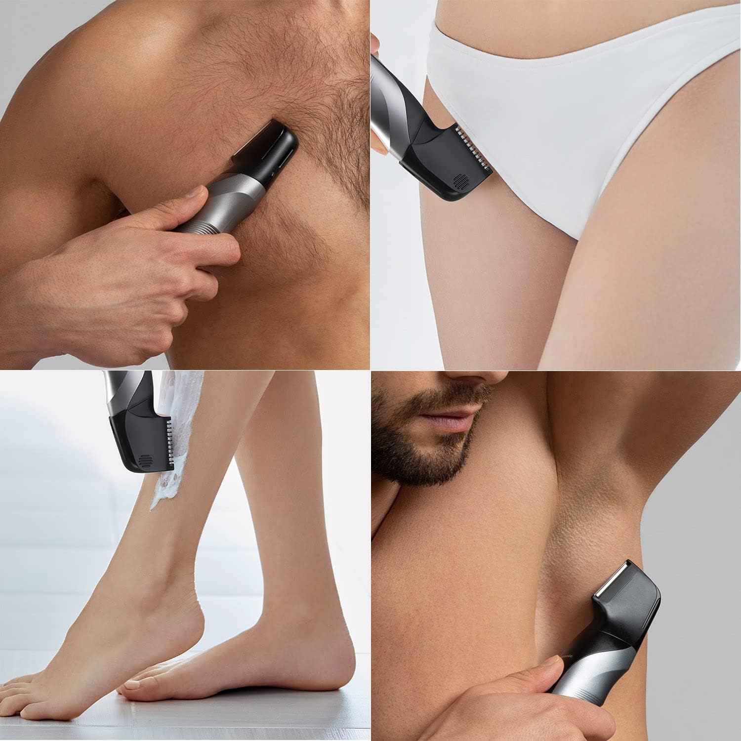 Wet/Dry Cordless Electric Body Groomer/Hair Trimmer with 2 Comb Attachments, Multi-Directional Shaving in Sensitive Areas, Black (ER-GK80-S541)