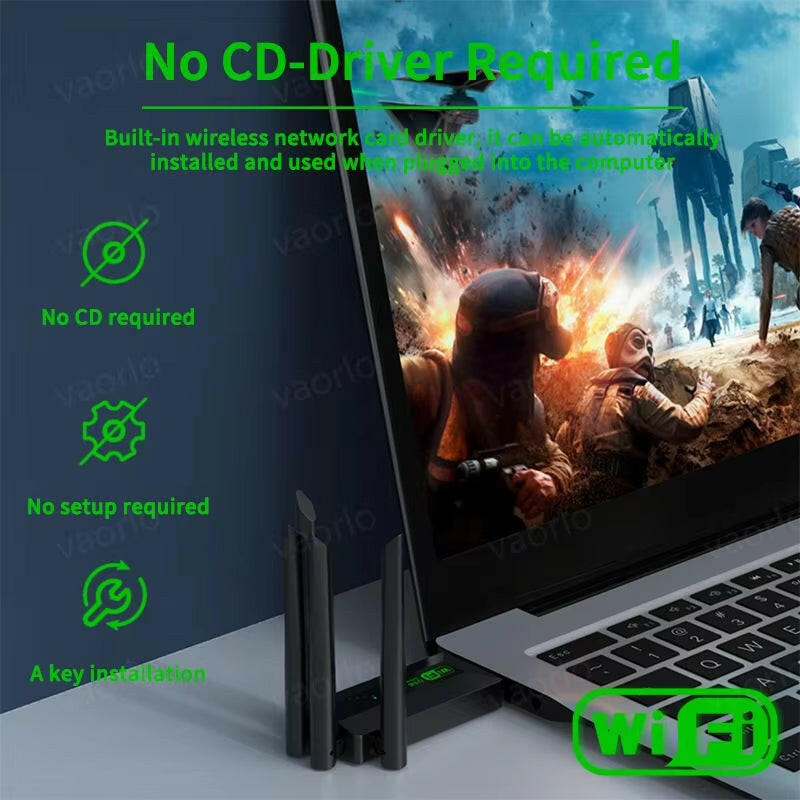 Vaorlo 1200Mbps Dual Band Wi-Fi USB Adapter with 4 Antennas, 802.11AC, USB 3.0 High-Speed Wireless Receiver for PC and Laptop.