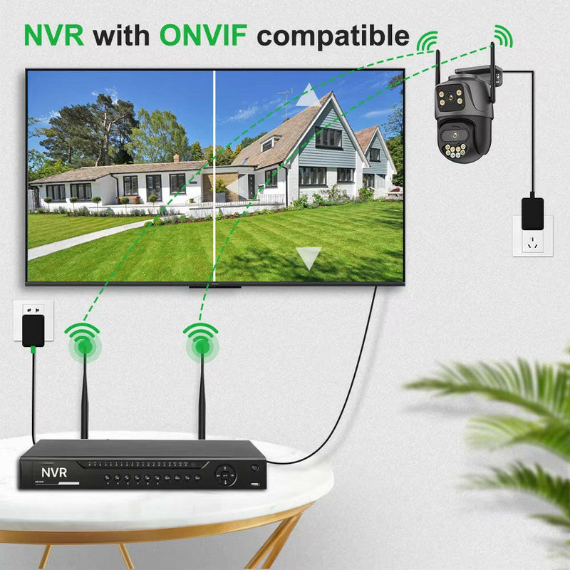External 4K Dual Lens PTZ WiFi Camera - 8MP HD Outdoor IP Surveillance with 4MP Auto Tracking and Icsee P2P Technology.