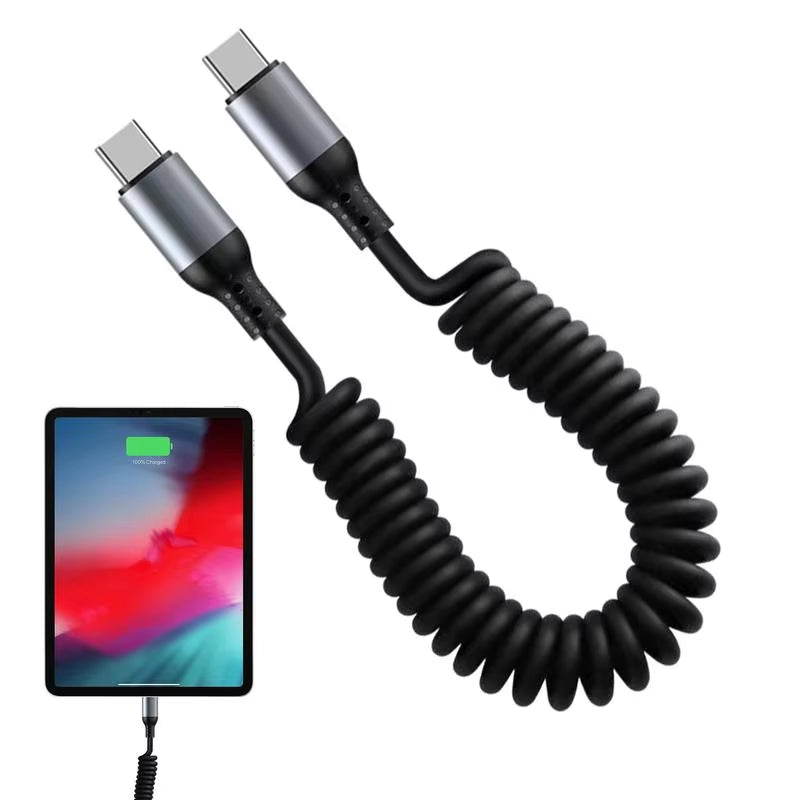 Revolutionary Spiral Stretchable USB-C Data Cable: Fast Charging and Versatile Length for All Type-C Devices.