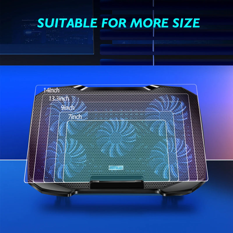 Premium COOLCOLD Laptop Cooling Pad for 12-17 Inch Laptops - Featuring 5 Ultra-Quiet Fans and Adjustable Ergonomic Angles with Integrated Phone Holder.