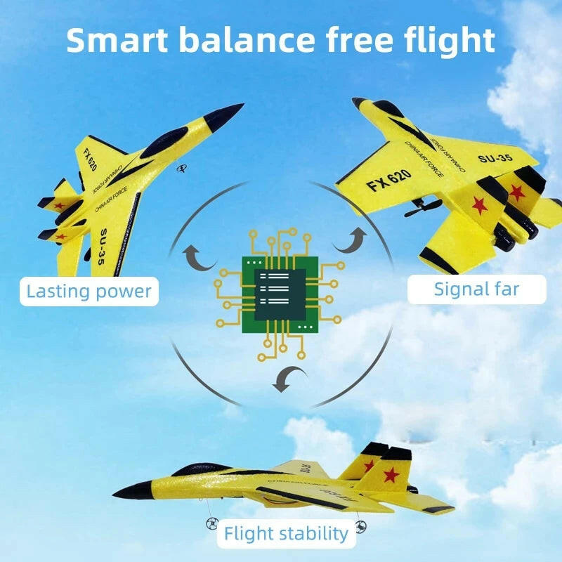 SU35 Remote Control Glider Aircraft FX620 FX820 2.4G with LED Lights - Foam Model Plane for Children Gifts.