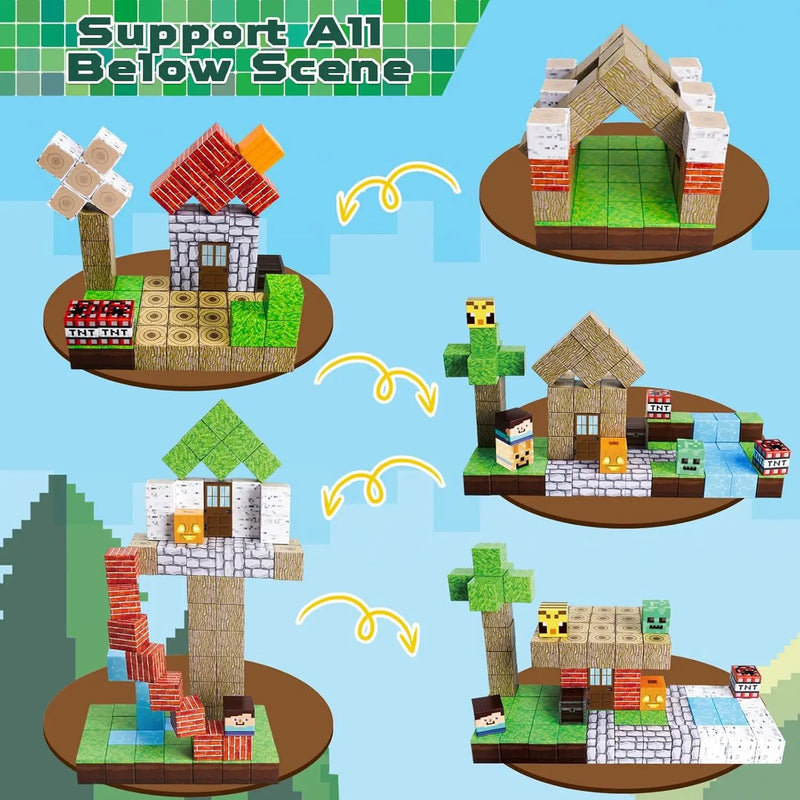 JIMITU Magnetic Building Blocks Mine World Forest House Set