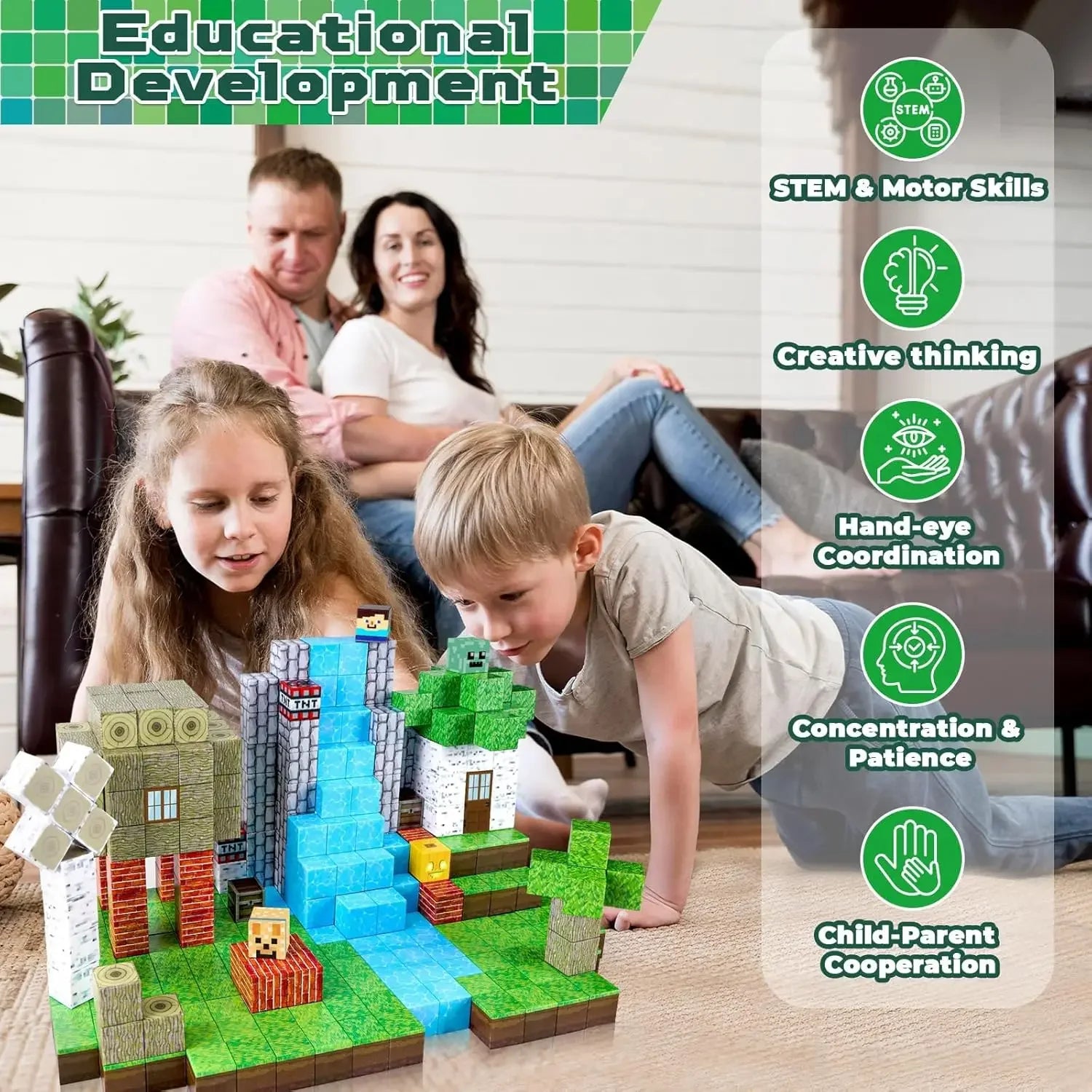 JIMITU Magnetic Building Blocks Mine World Forest House Set