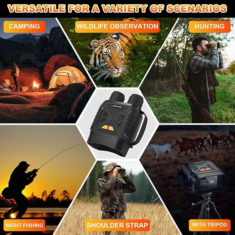 1080P Night Vision Binoculars with 10X Magnification and 800M Range, Infrared Technology, 2.8” Large Display for Outdoor Activities