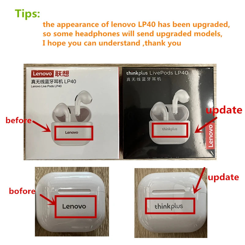 Lenovo LP40 Wireless Bluetooth Earbuds.