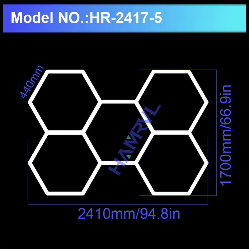 Hexagon LED Ceiling Lighting for Garage, Barbecue Shops, Barbershops, Gyms, Car Detailing Showrooms, and Workshops