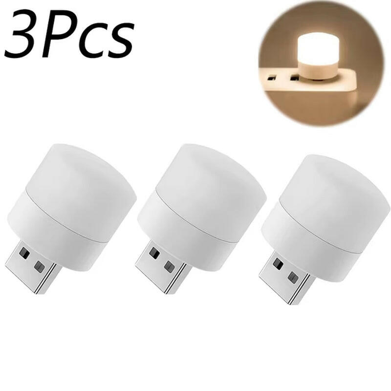 Three white night light bulbs with a close-up inset showing one bulb in use.