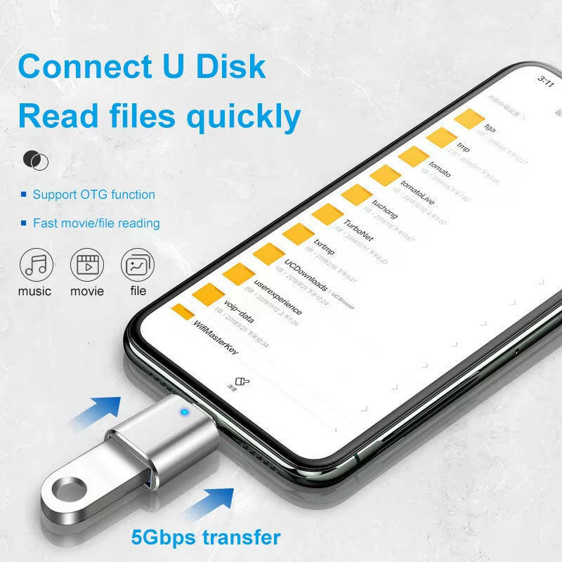 LED USB 3.0 to Type-C Adapter - OTG USB-C and USB-A to Micro USB Female Connector for Samsung, Xiaomi, and POCO Devices.