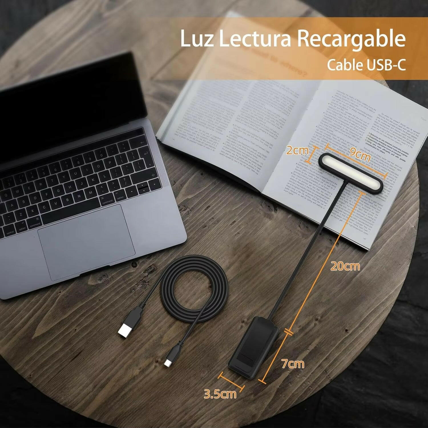 LED Rechargeable Clip-On Reading Light with Adjustable Dimming and Flexible Neck for Eye Comfort.