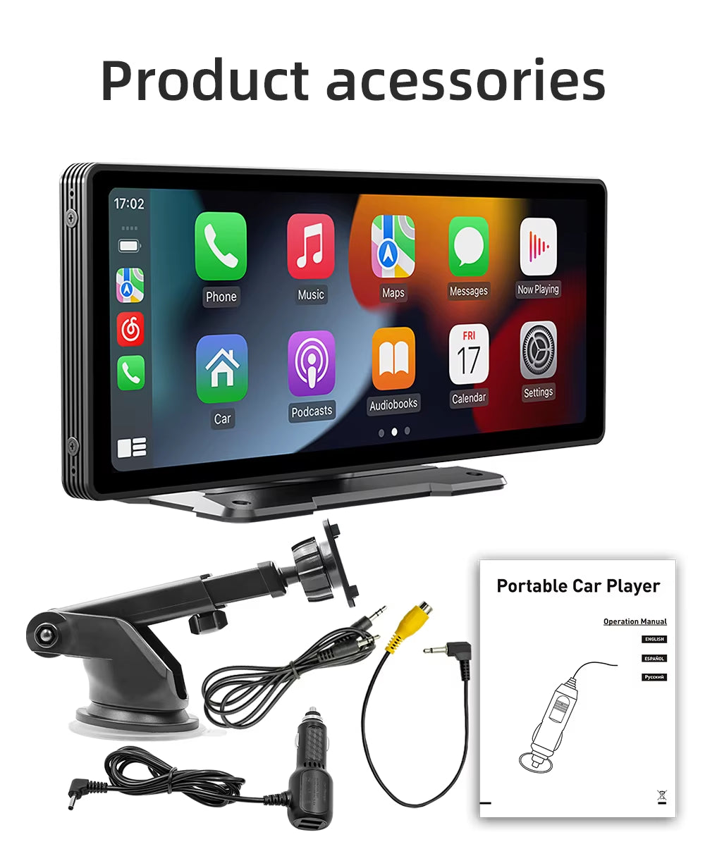 BQCC 10.26-Inch Portable Wireless CarPlay Display with HD Rearview Camera, Car Radio, DVR, MP5 Multimedia Video Player, and Android Auto Integration