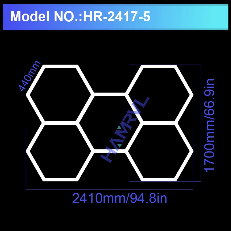 Hexagon LED Ceiling Lighting for Garage, Barbecue Shops, Barbershops, Gyms, Car Detailing Showrooms, and Workshops
