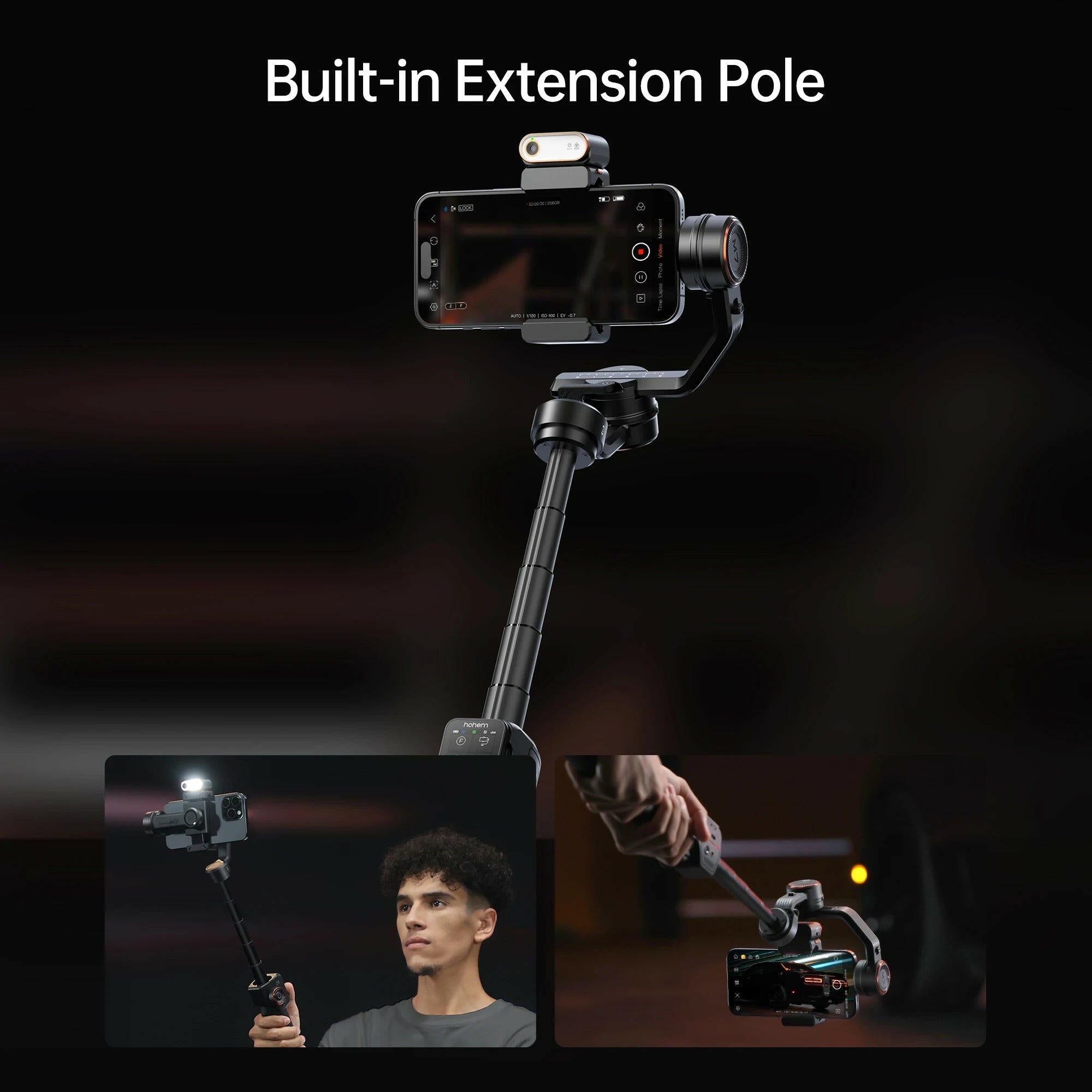 Hohem M7 iSteady 3-Axis Smartphone Gimbal Stabilizer with Integrated Selfie Stick for Enhanced Mobile Videography.