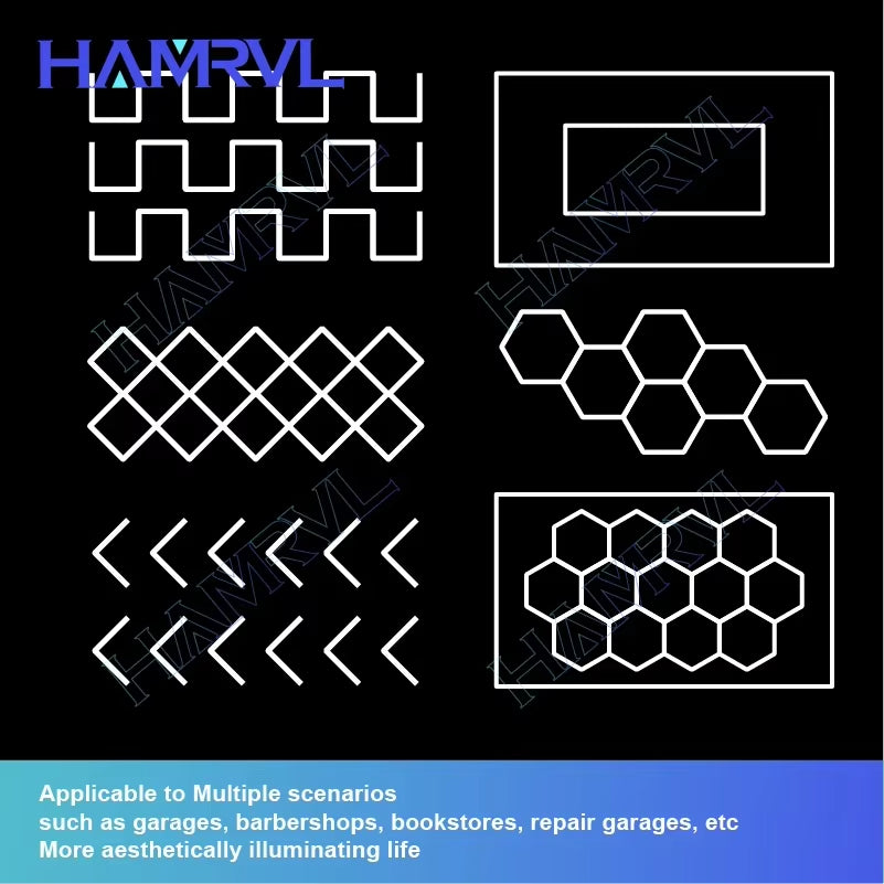 Hexagon LED Ceiling Lighting for Garage, Barbecue Shops, Barbershops, Gyms, Car Detailing Showrooms, and Workshops