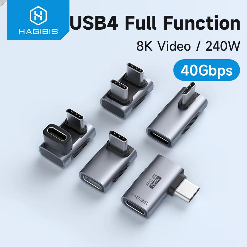 Hagibis 240W USB-C to USB-C Adapter, 40Gbps, 8K 60Hz, 90-Degree Converter, USB4 Adapter for Thunderbolt 4/3, MacBook, iPhone 17 Pro, and Tablets
